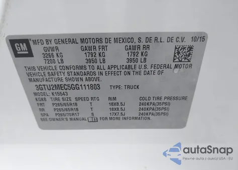 2016 GMC Sierra 1500 Sle из США, поврежденный, VIN 3GTU2MEC5GG111803